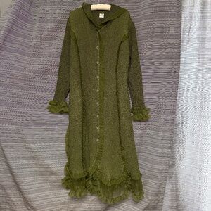 Lucy’s Silk Green Pucker Hooded Duster Coat Size XL